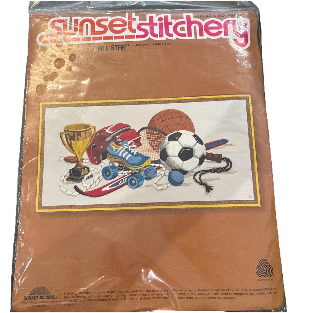 Sealed All Star Embroidery Crewel Stitchery Kit #2602 Sunset Designs